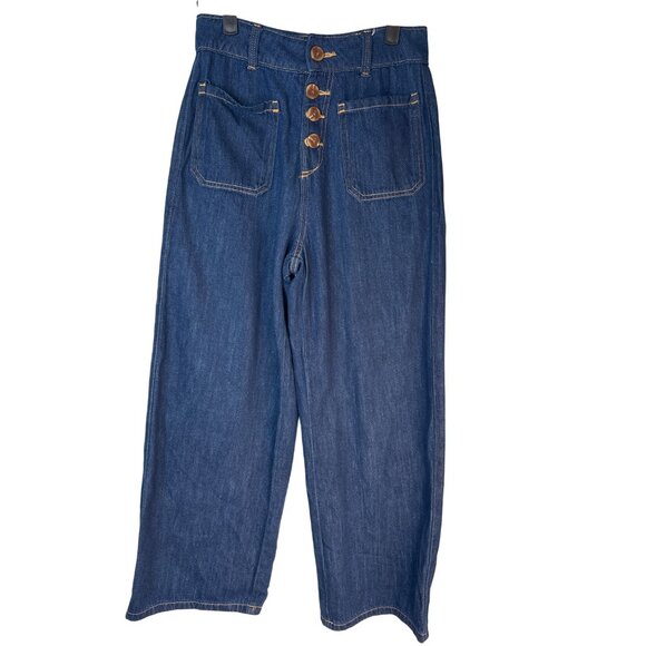 ZARA Size 2 High-Waisted Wide Leg Denim Jeans With Button Fly - Picture 1 of 11